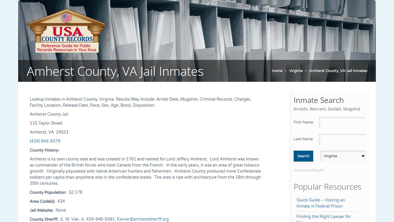Amherst County, VA Jail Inmates | Name Search